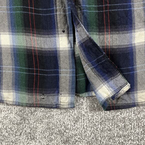 Salt Valley Flannel Shirt Mens Large Rayon Western Plaid Button Up *Distressed* - Picture 6 of 16